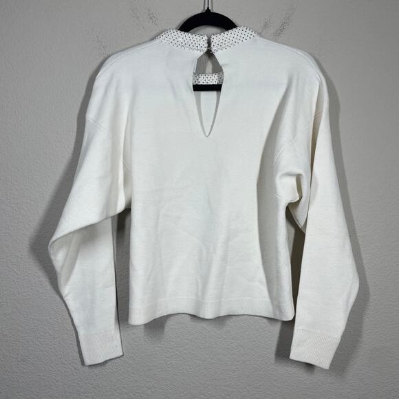 (Nude) Fashion 38/Small Crewneck Knit Beaded Sweater White Wool Long Sleeves - Picture 2 of 11